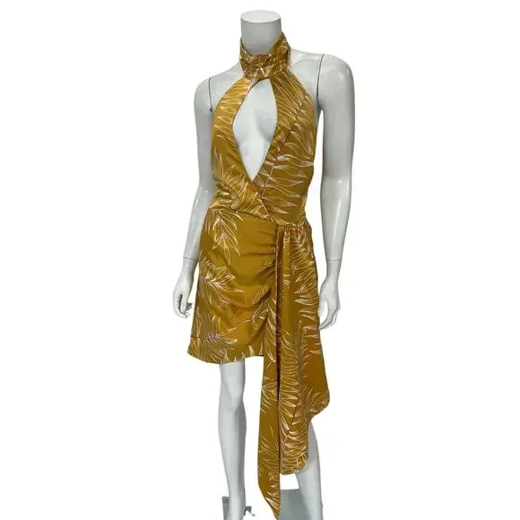 Camila Coelho 'Antonia' Gold Mockneck Mini Dress Size XL - Picture 2 of 5